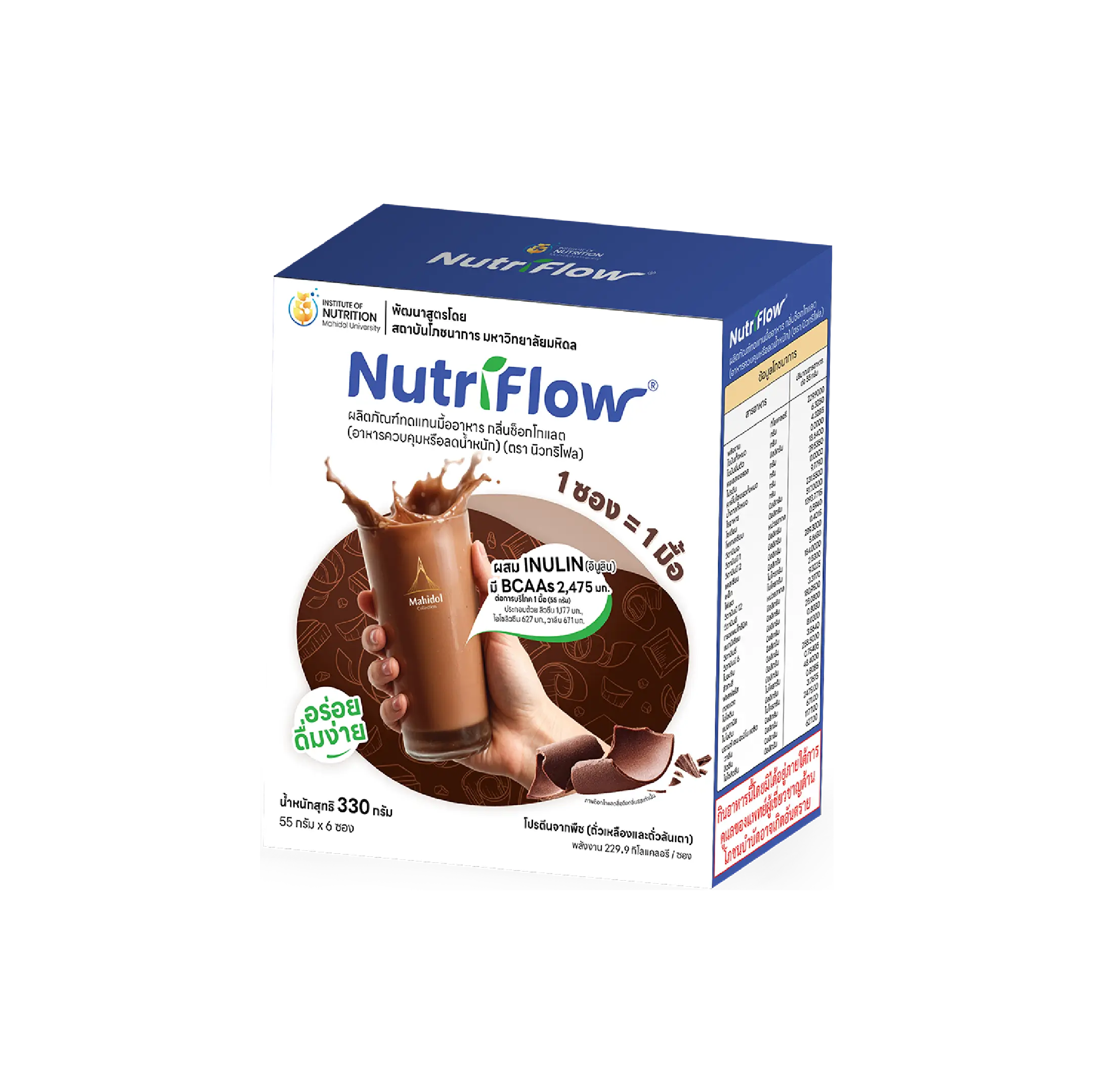 นิวทริโฟล (Nutriflow®︎)กลิ่นช็อกโกแลต 1 กล่อง บรรจุ 6 ซอง สารอาหารครบ ผลิตภัณฑ์ทดแทนมื้ออาหาร